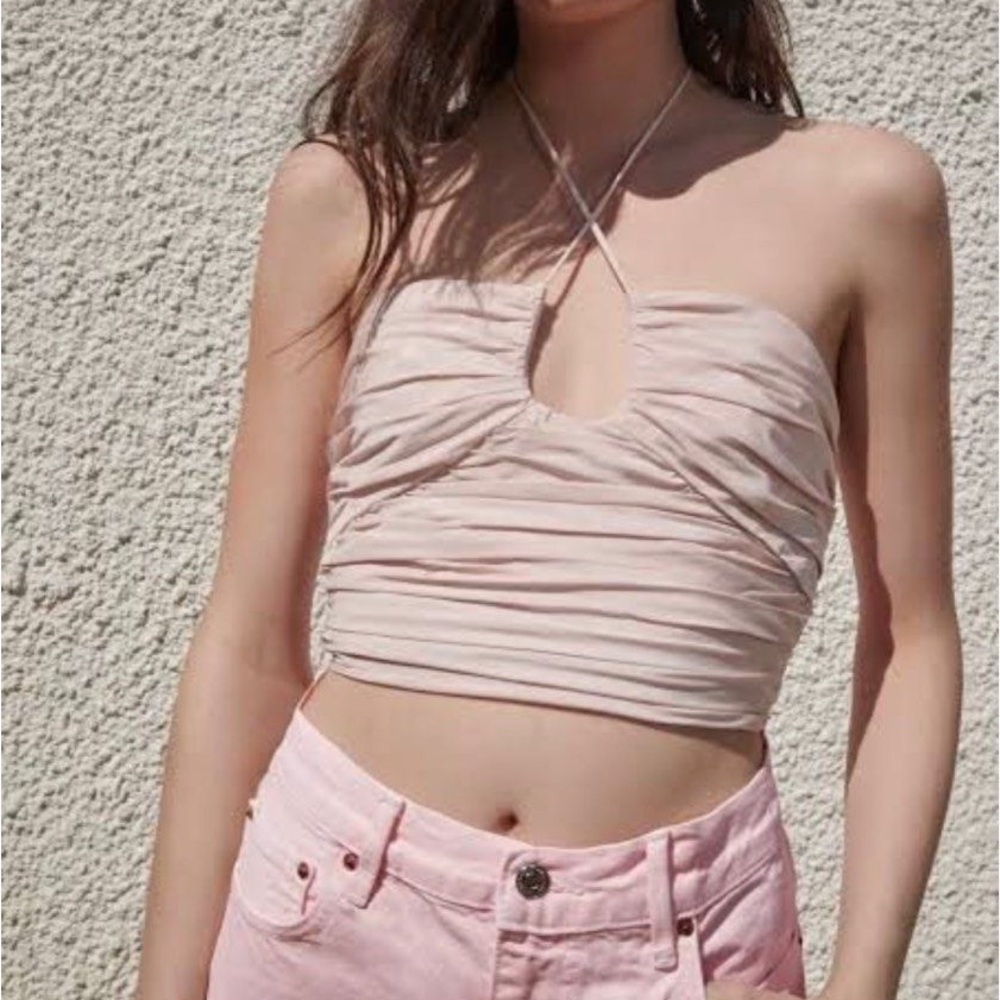 Zara Pleated Pink Halter Top Bustier S
